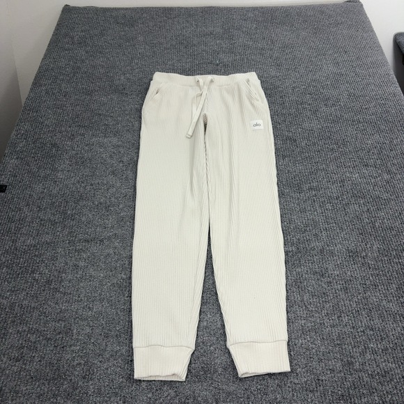 ALO Yoga Pants - Alo Yoga Joggers Womens S Ivory Polyester Rayon Ribbed Cuffed Athleisure Casual‎